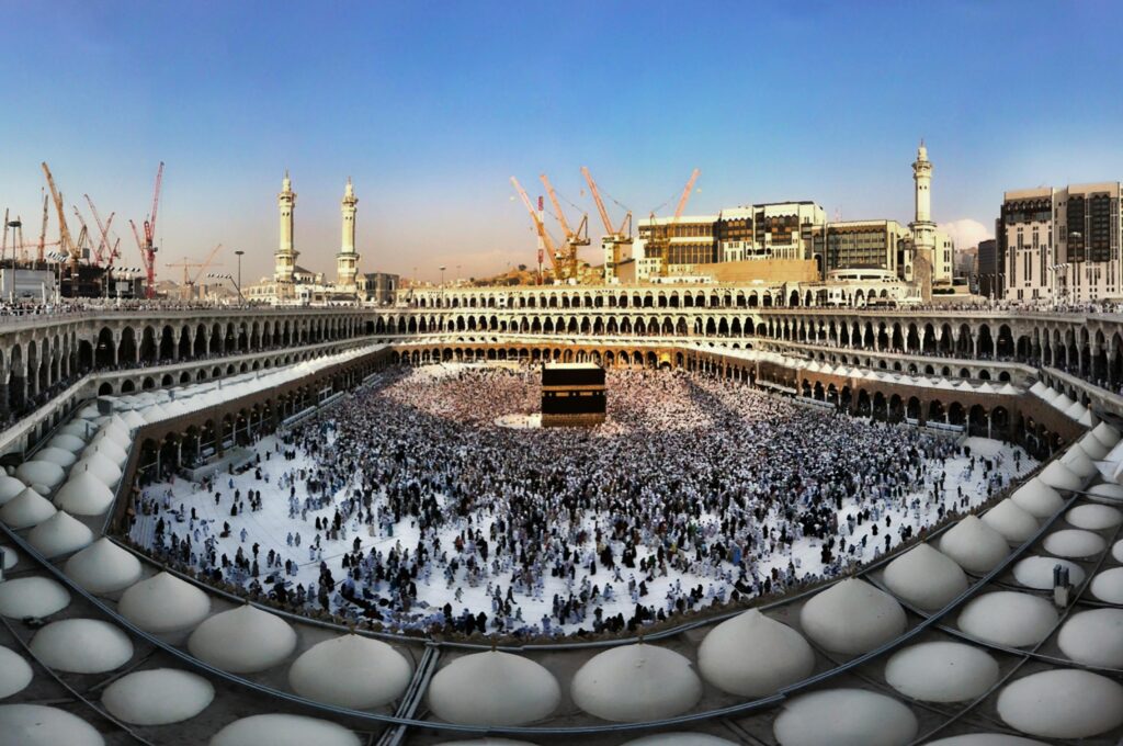 Hajj pilgrims praying in Mecca, Saudi Arabia